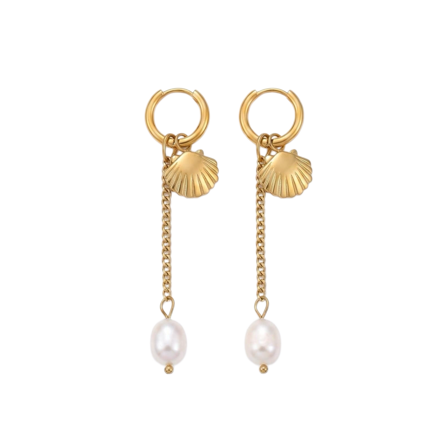 GLANZI Ocean Glow Ohrringe – Muschel & Perle, 2 Längen, Wandelbares Design, 18K Vergoldet