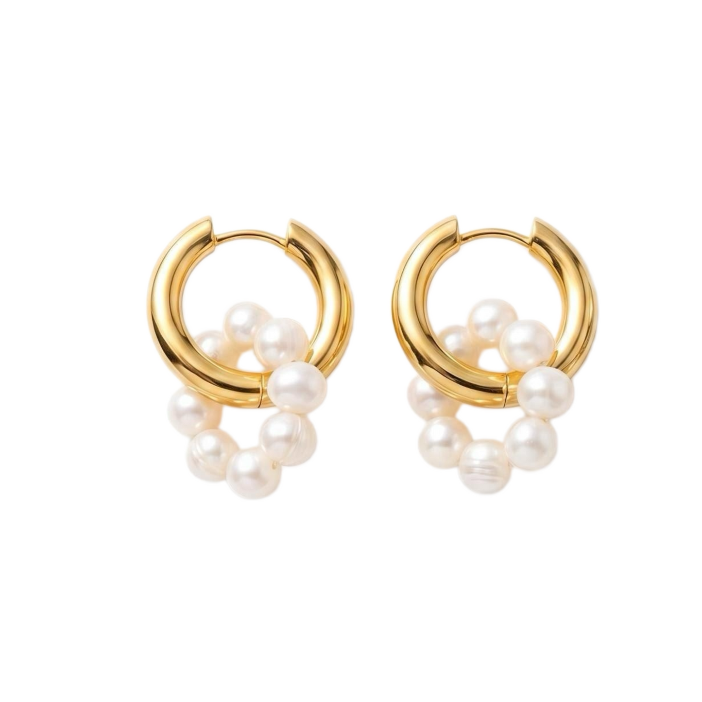 GLANZI Pearl Orbit Ohrringe – Versetzte Ringe mit Naturperlen, 18K Vergoldet