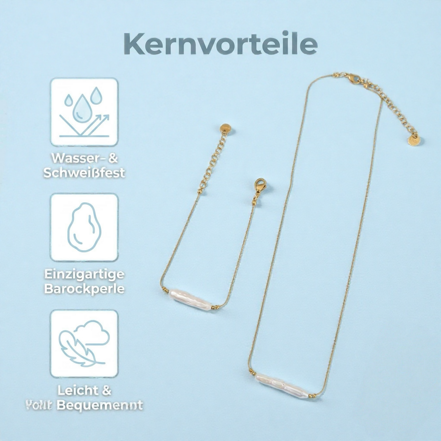 GLANZI Pearl Line Set – Halskette & Armband mit Barockperlen