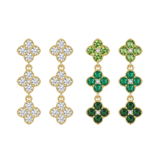 GLANZI Clover Glow Ohrringe – Vierblättrig mit Zirkonia, 18K Vergoldet
