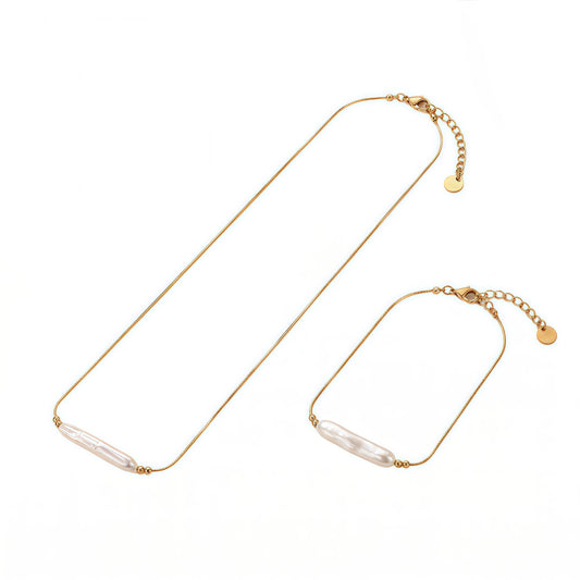 GLANZI Pearl Line Set – Halskette & Armband mit Barockperlen