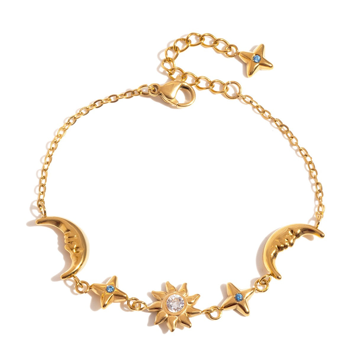 GLANZI Celestial Glow Schmuckset – Sonne, Mond & Stern mit Zirkonia, 18K Vergoldet