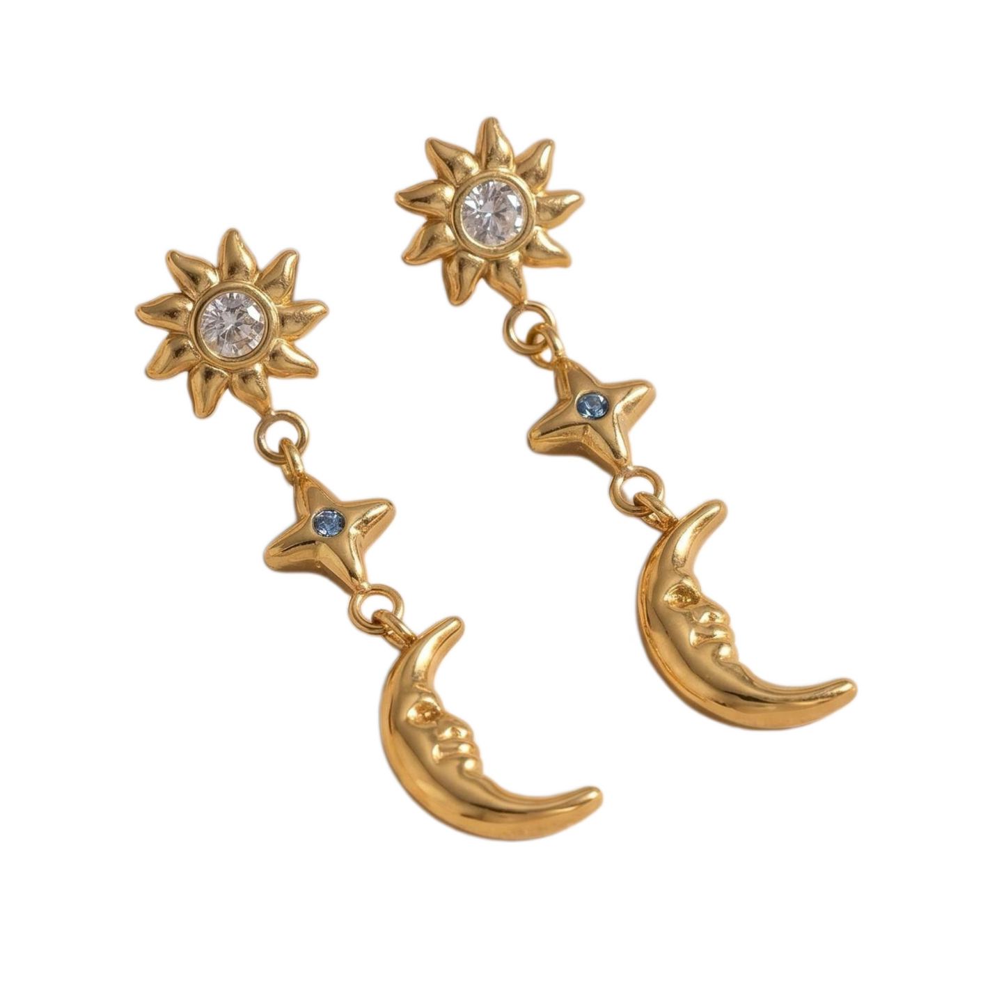 GLANZI Celestial Glow Schmuckset – Sonne, Mond & Stern mit Zirkonia, 18K Vergoldet