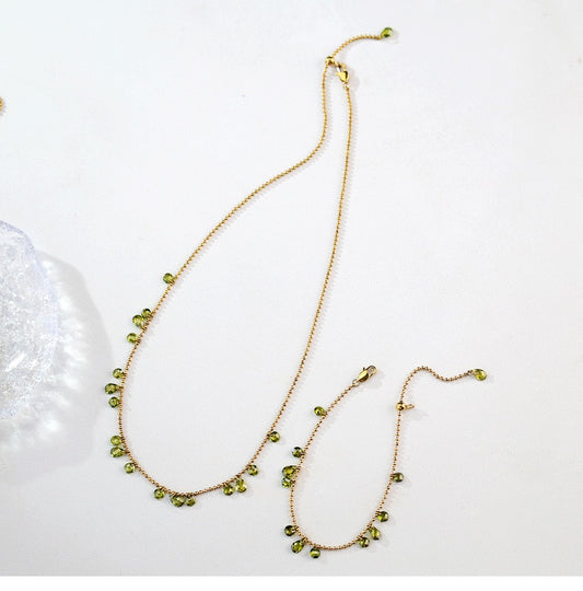 GLANZI Waldlicht Schmuckset - Halskette & Armband mit grünem Zirkonia