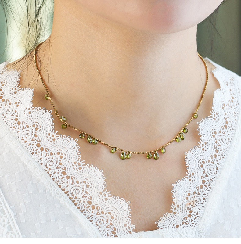 GLANZI Waldlicht Schmuckset - Halskette & Armband mit grünem Zirkonia