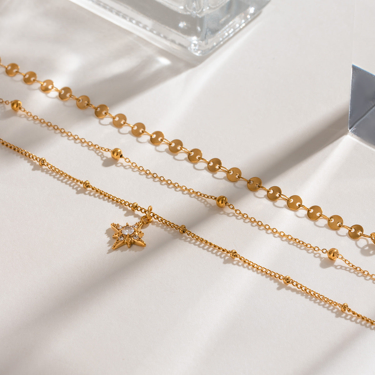 GLANZI Starlit Muse Halskette – Dreilagiges Layering-Design mit Sternanhänger