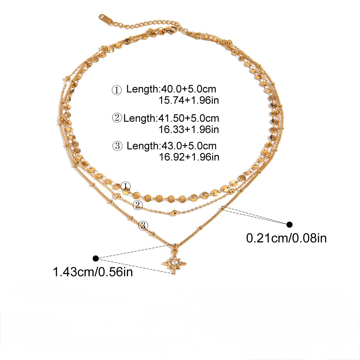 GLANZI Starlit Muse Halskette – Dreilagiges Layering-Design mit Sternanhänger
