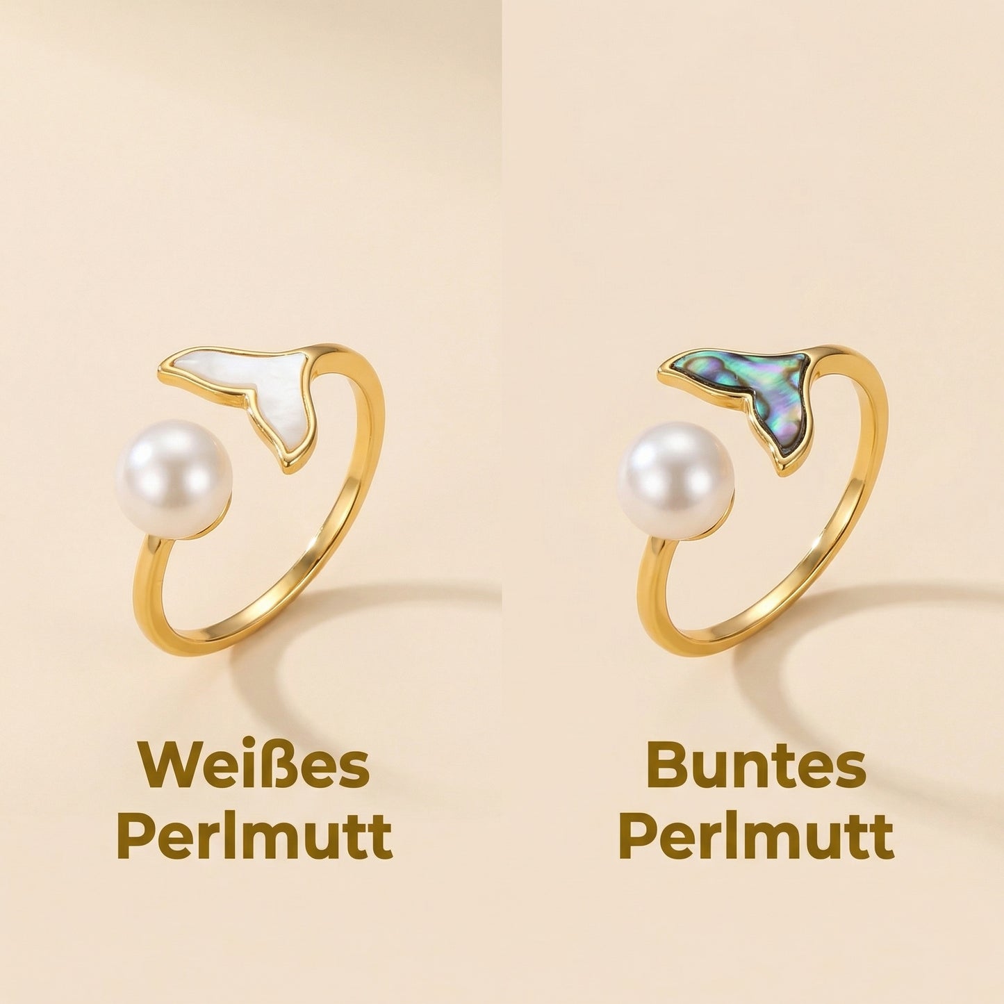 Offener Ring mit Süßwasserperle und Fischschwanz