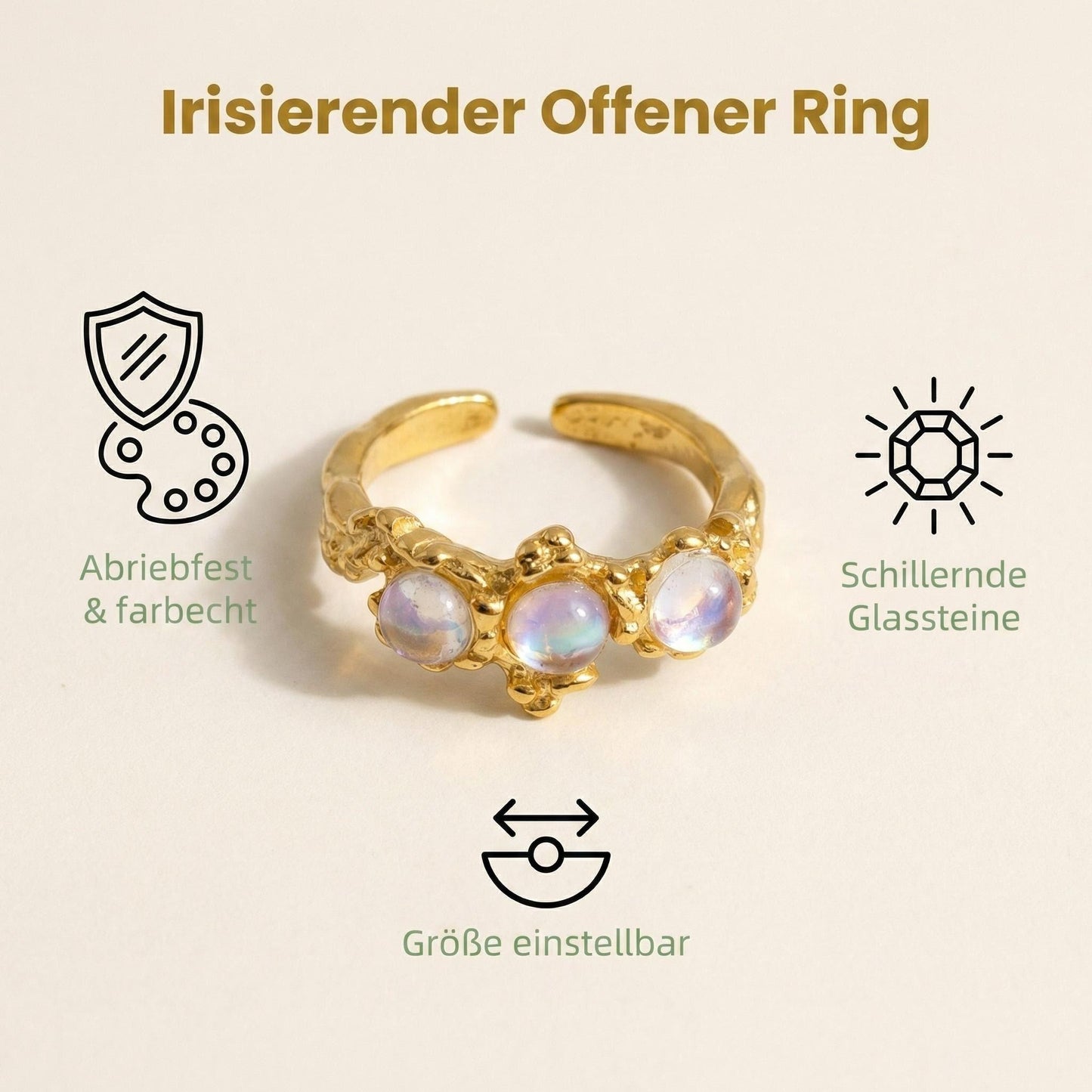 GLANZI Ring mit Drei Glassteinen