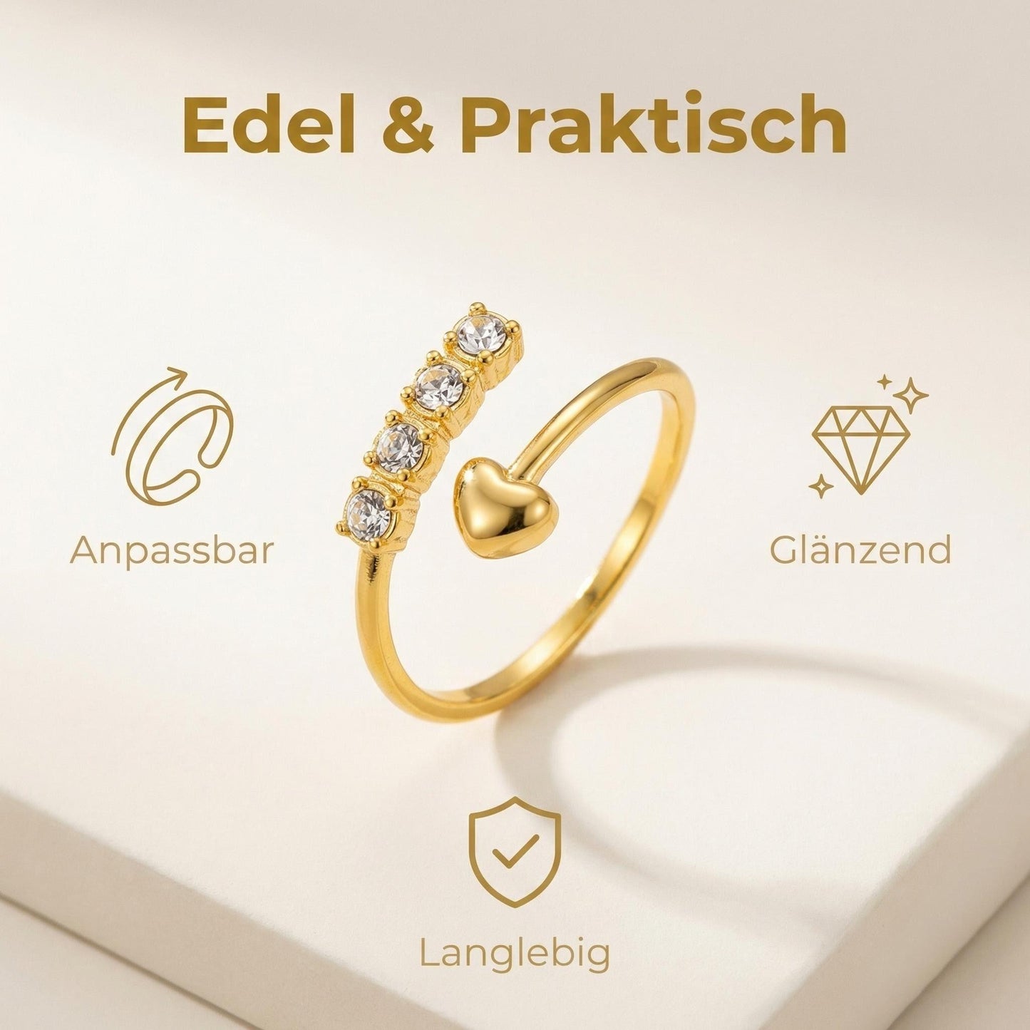 GLANZI Nagel Ring mit Herz & Zirkonia