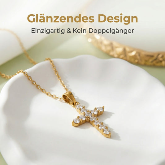 GLANZI Großes Kreuz Halskette mit Zirkonia