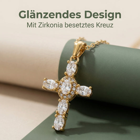 GLANZI Vintage Kreuz Halskette mit Zirkonia