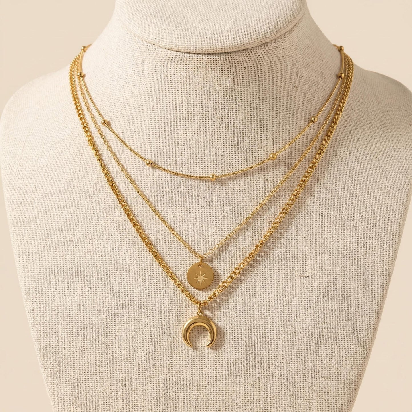 GLANZI Celestial Layers Halskette – Mond & Medaillon Anhänger
