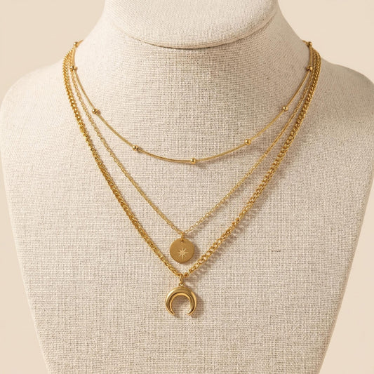 GLANZI Celestial Layers Halskette – Mond & Medaillon Anhänger