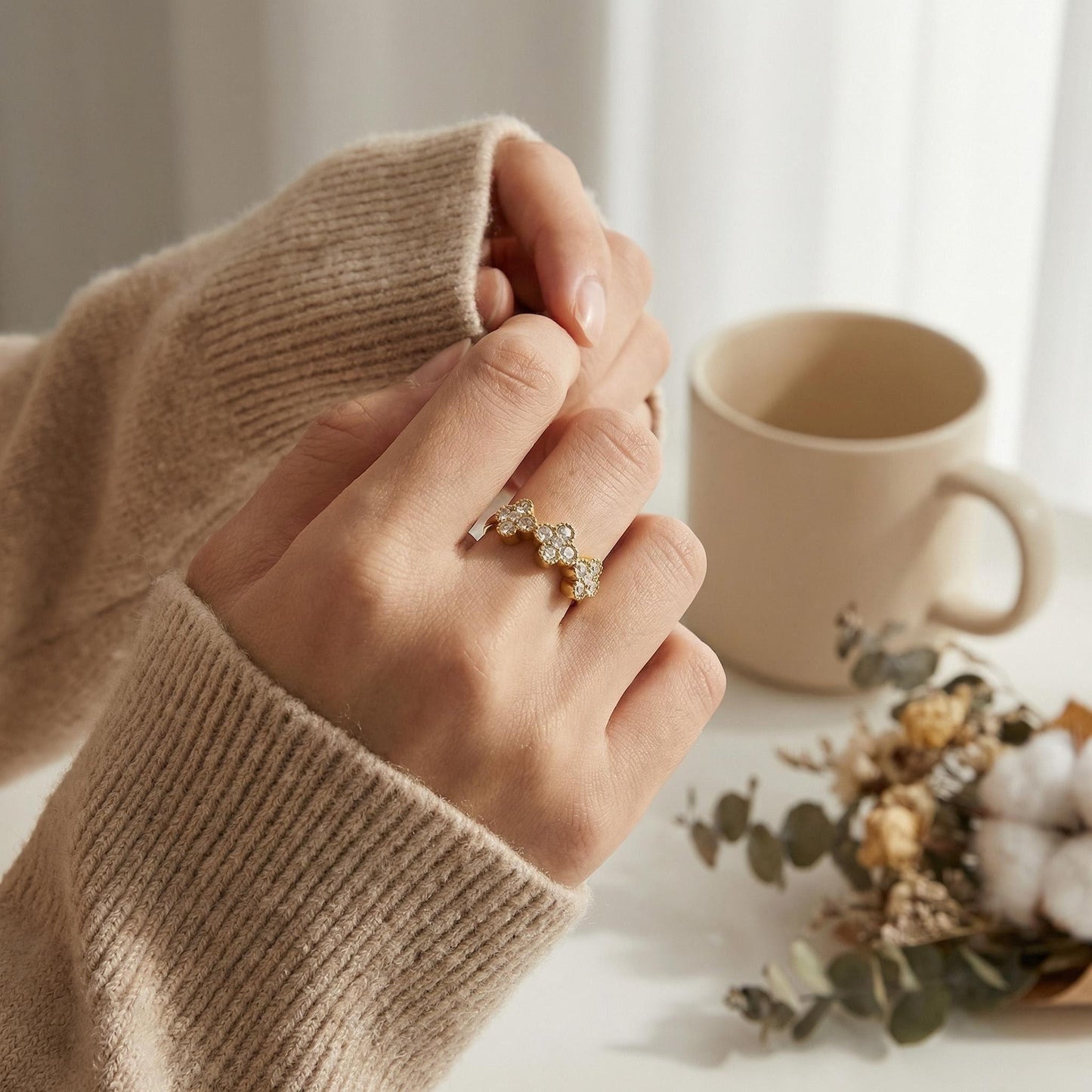 GLANZI Kleeblatt Ring mit Zirkonia