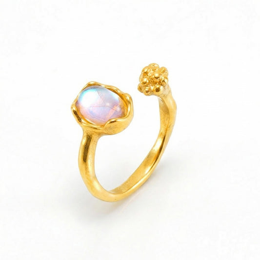 GLANZI Blumen Ring mit Glasstein