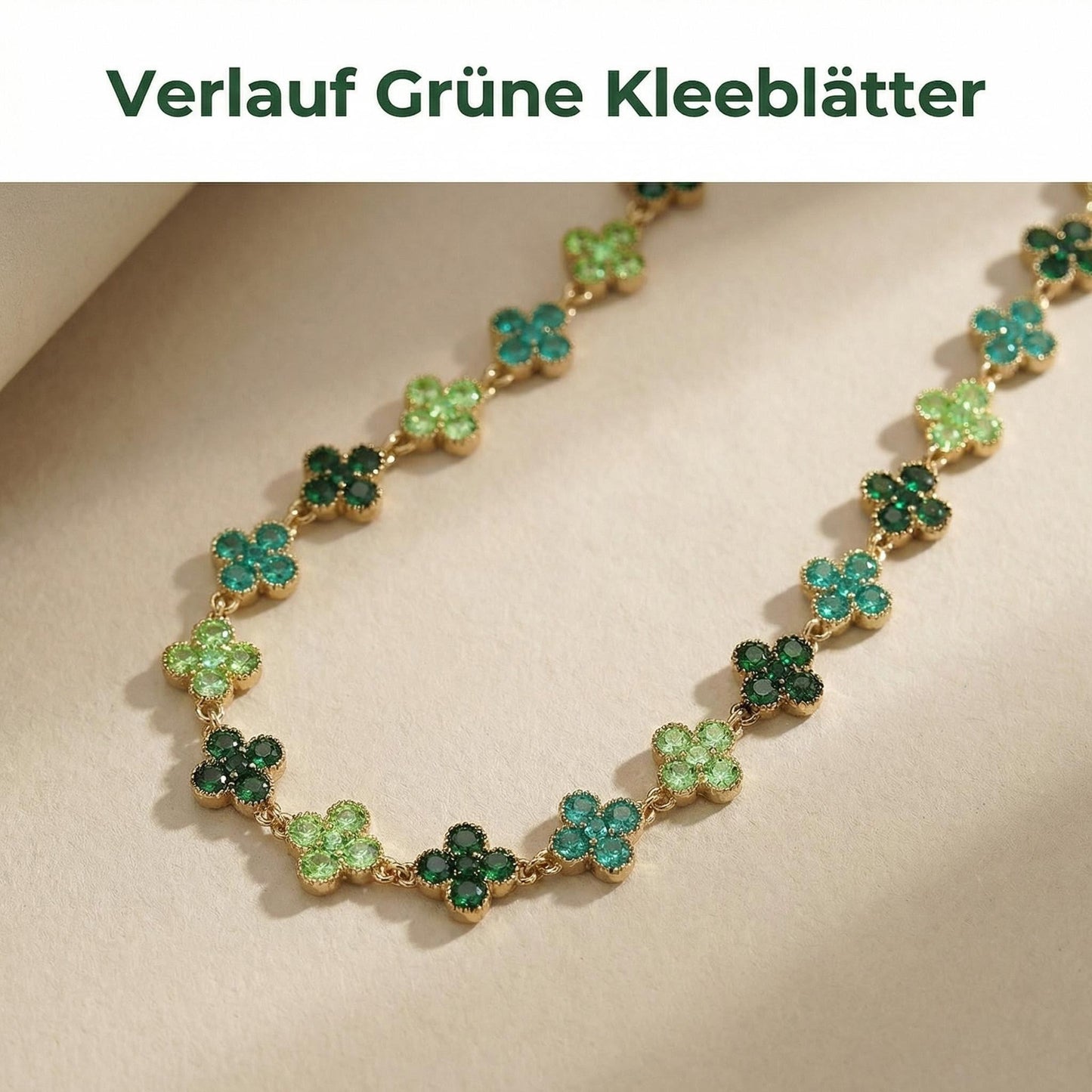 GLANZI Kleeblatt Schmuckset mit Grünem Zirkonia – Halskette & Armband