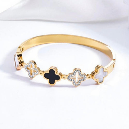 GLANZI Kleeblatt-Armreif – 18K vergoldeter Edelstahl 🍀💎 dein eleganter Glücksbringer