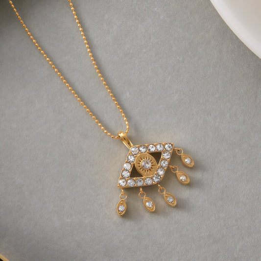 GLANZI Evil Eye Tassel Halskette – Zirkonia Anhänger mit Tropfen-Details, 18K Vergoldet