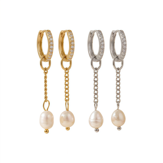 GLANZI Pearl Drop Ohrringe – Kette mit Tropfenperle, 18K Vergoldet
