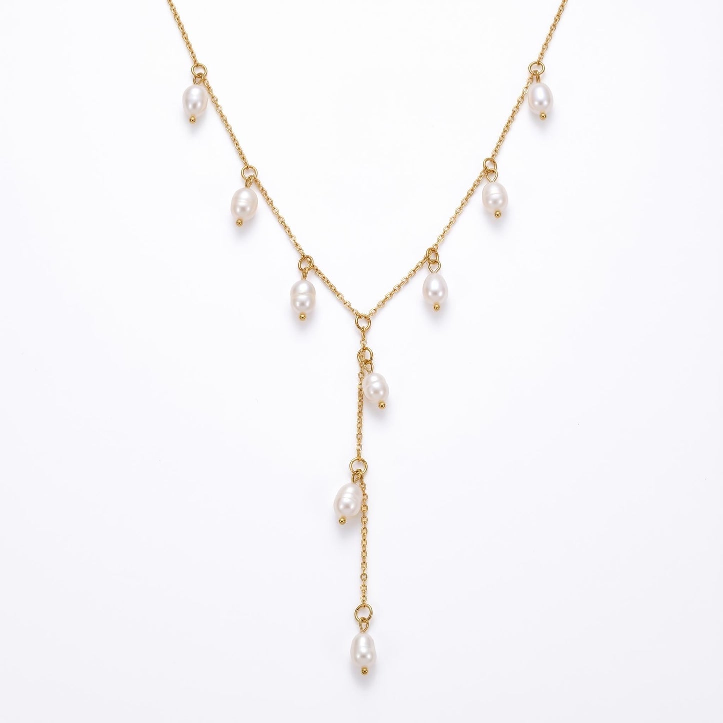 GLANZI Pearl Cascade Halskette – Y-Design mit Barockperlen, Gold oder Silber