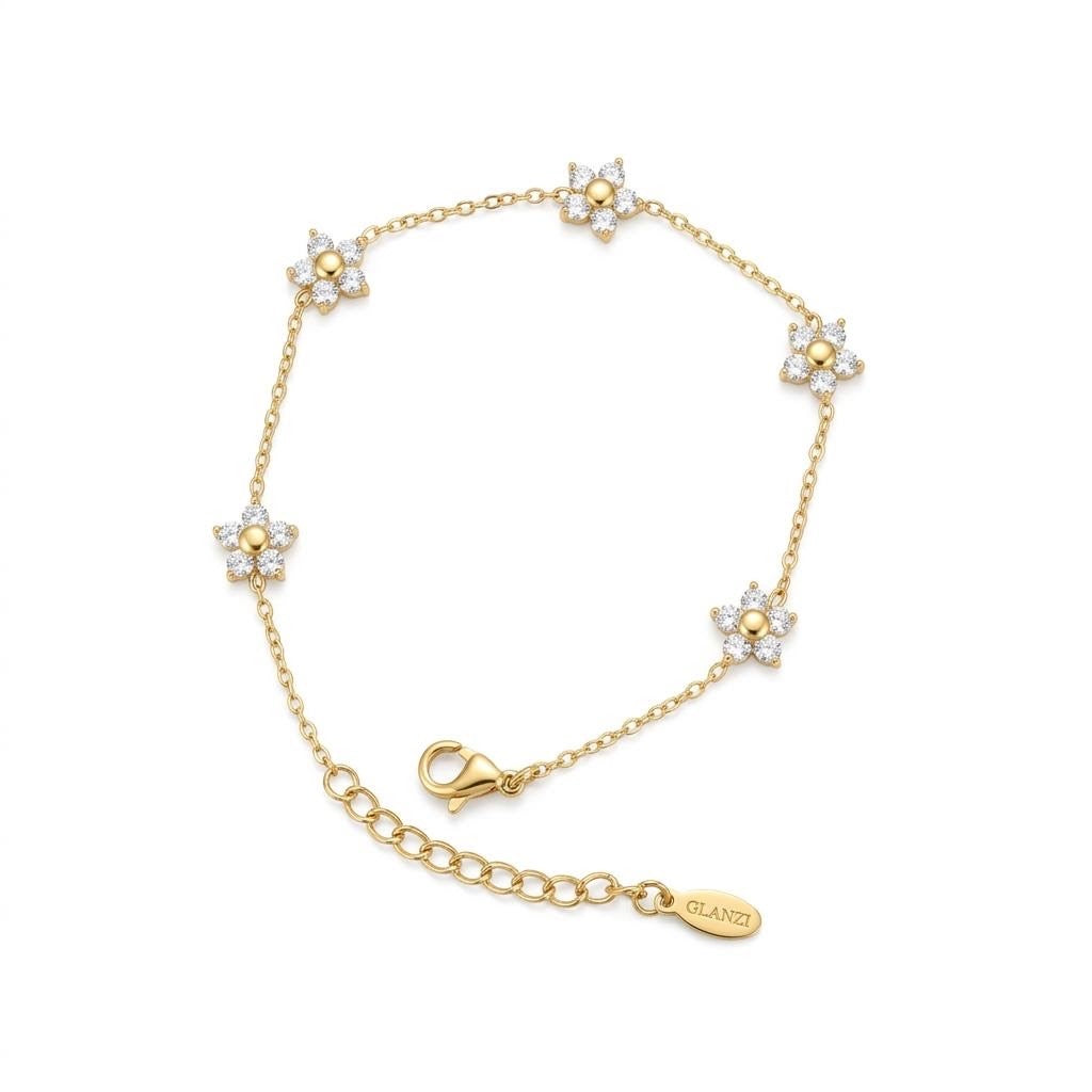 GLANZI Zarte Blumen Halskette und Armband