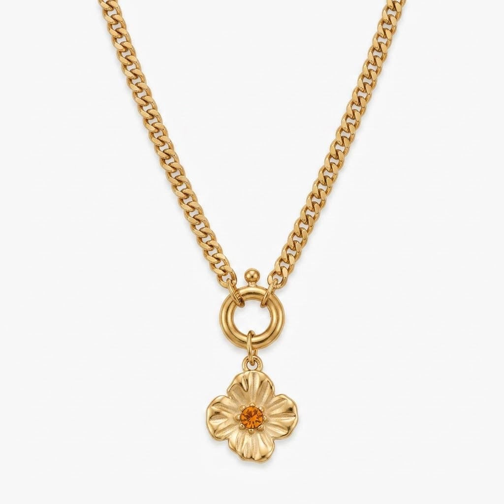 GLANZI Fleur de Soleil Halskette – Vintage Flower Charm