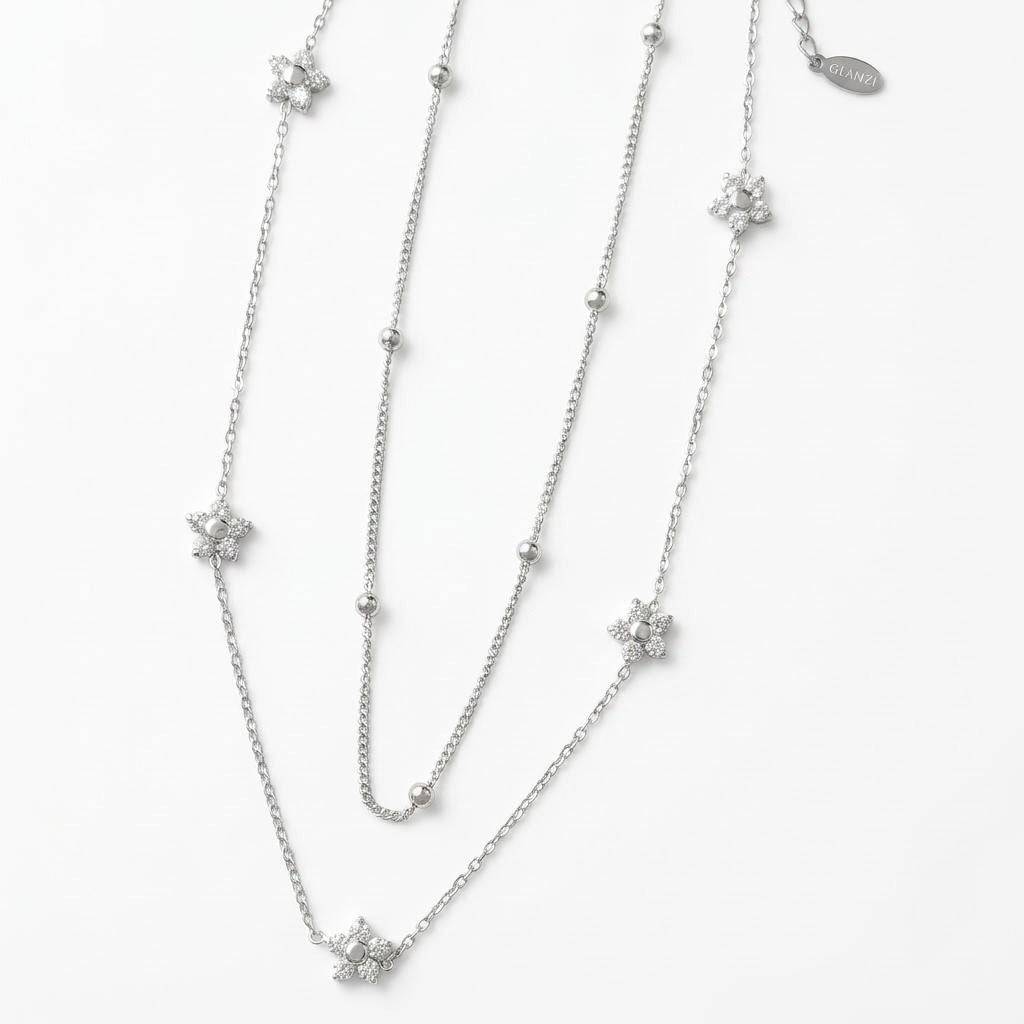 GLANZI Zarte Blumen Halskette und Armband