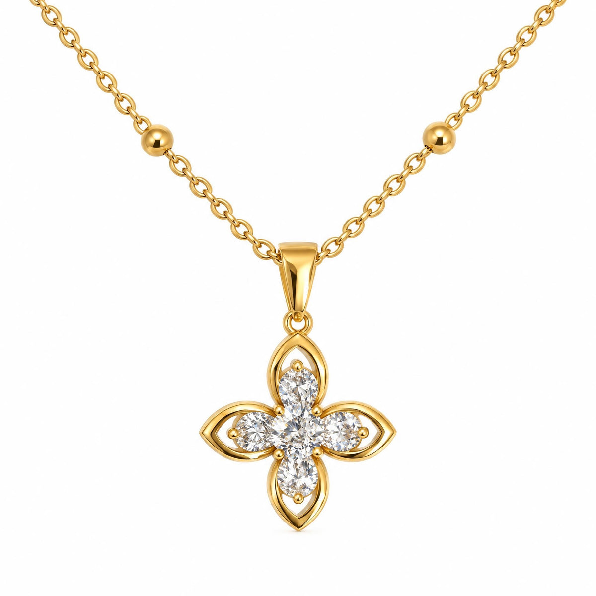 GLANZI Lucky Goddess Halskette – Funkelndes Kleeblatt mit Zirkonia