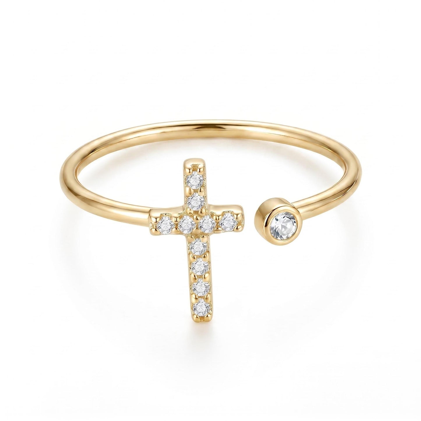 GLANZI Faith Ring – Kreuz mit Zirkonia, Edelstahl Vergoldet oder Silberfarben, Verstellbar