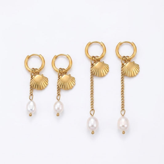 GLANZI Ocean Glow Ohrringe – Muschel & Perle, 2 Längen, Wandelbares Design, 18K Vergoldet