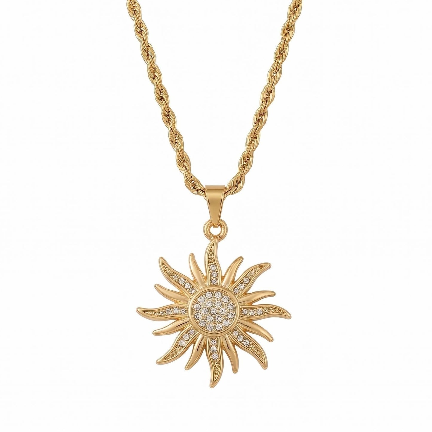 GLANZI Solar Radiance Halskette – Großer Sonnenanhänger mit Zirkonia, 60 cm