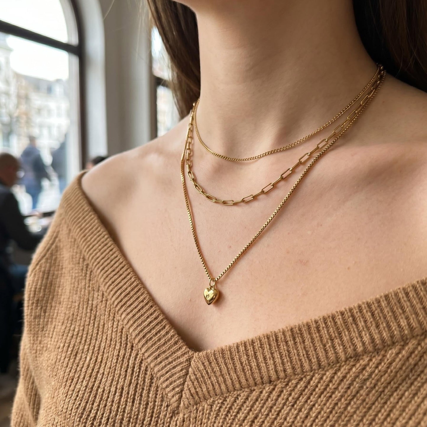 GLANZI Sweet Layers Halskette – Dreireihig mit Herz Anhänger