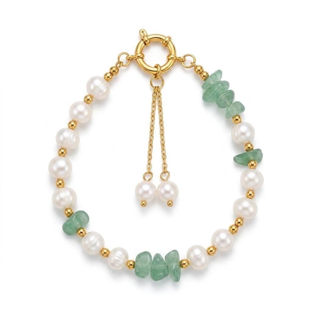 GLANZI Forest Dew Armband – Süßwasserperlen & Grüner Aventurin