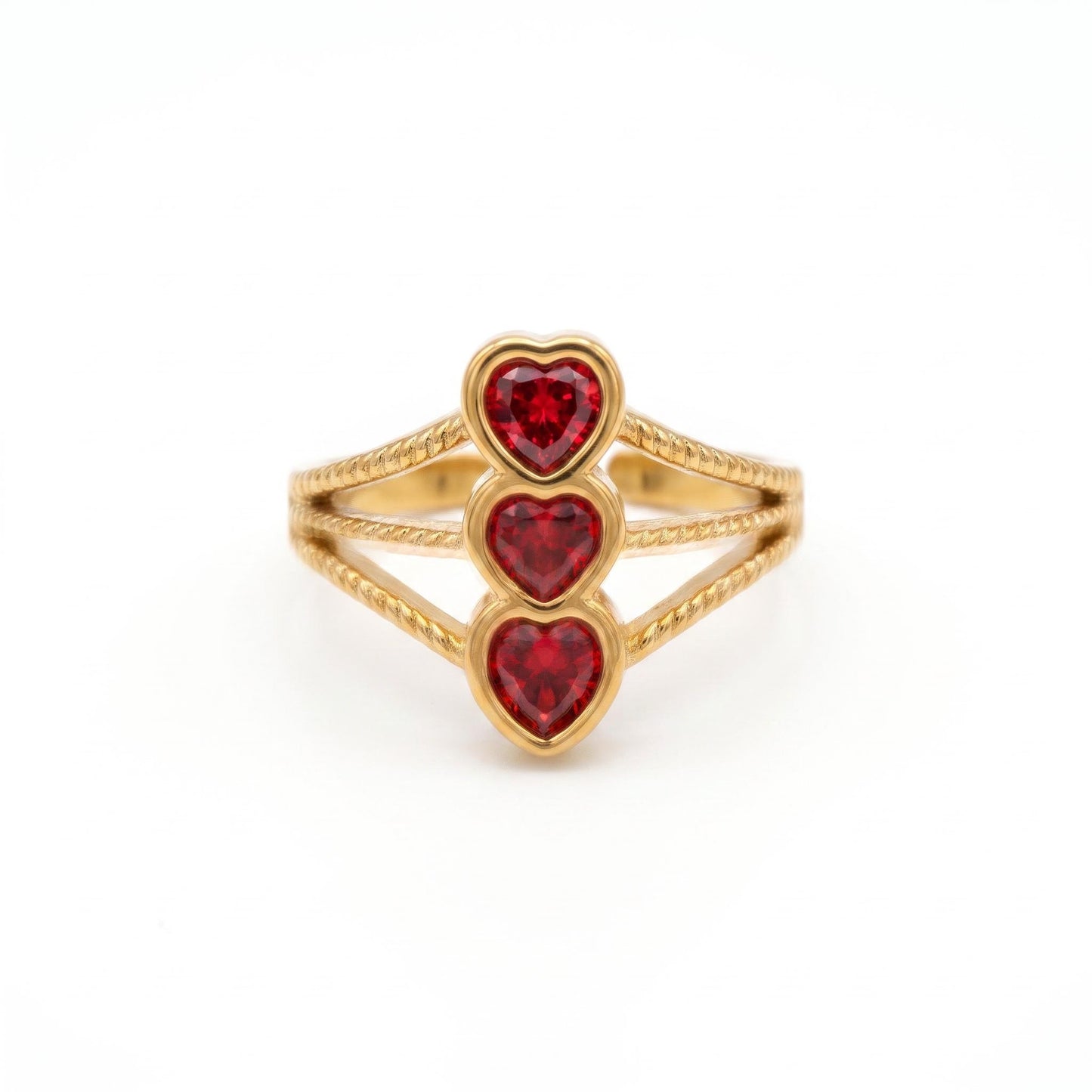 GLANZI Heart Symphony Ring – Dreifacher Herzring mit Kristallen, Verstellbar