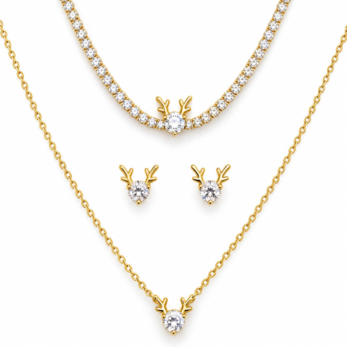 GLANZI Snow Reindeer Schmuckset – Ohrringe, Halskette & Armband