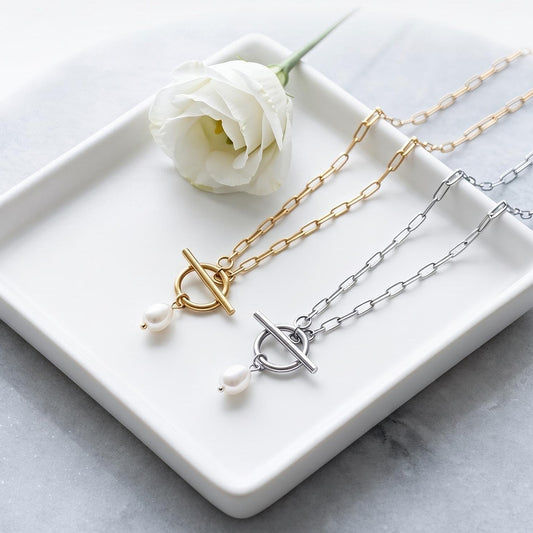 GLANZI Pearl Essence Halskette – Süßwasserperle mit OT-Verschluss, 18K Vergoldet
